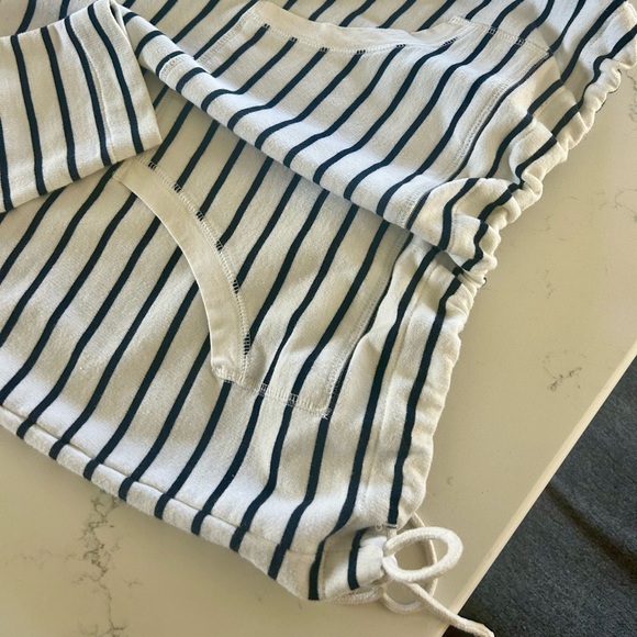 AK Sport White & Navy Blue Striped Quarter Zip Cinched Hoodie - Women’s Small - Picture 3 of 4